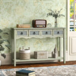 48 Inch Farmhouse Console Table with Drawers and Storage Shelf