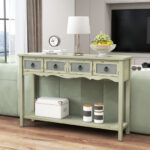 48 Inch Farmhouse Console Table with Drawers and Storage Shelf