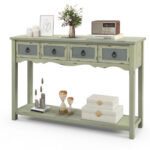 48 Inch Farmhouse Console Table with Drawers and Storage Shelf