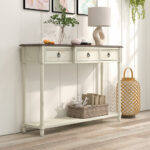 Rustic Farmhouse Console Table with Drawers and Open Storage Shelf