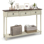Rustic Farmhouse Console Table with Drawers and Open Storage Shelf