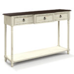 Rustic Farmhouse Console Table with Drawers and Open Storage Shelf