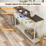 Rustic Farmhouse Console Table with Drawers and Open Storage Shelf