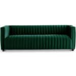 Green Velvet Tufted Sofa with Walnut Wood Legs
