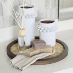 Silas Cane and Medium Brown Wood Round Tray