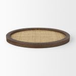 Silas Cane and Medium Brown Wood Round Tray