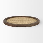 Silas Cane and Medium Brown Wood Round Tray