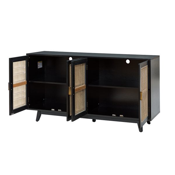 Silvia Black Rattan Door 57 Inch Wide TV Stand 4
