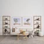 Siren Cream Fabric w/ Light Brown Wood Round Accent Stool