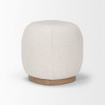 Siren Cream Fabric w/ Light Brown Wood Round Accent Stool