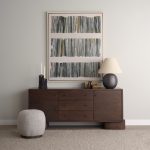 Siren Gray Fabric w/ Dark Brown Wood Round Accent Stool