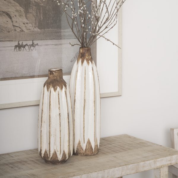 Sisko II Tall Rustic Brown White Ceramic Vase 4