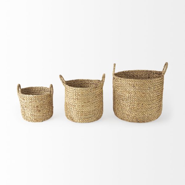 Sivan 19.7L x 19.7W x 23.6H Set of 3 Light Brown Water Hyacinth Round Basket W Handles 1