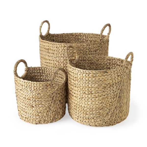 Sivan 19.7L x 19.7W x 23.6H Set of 3 Light Brown Water Hyacinth Round Basket W Handles