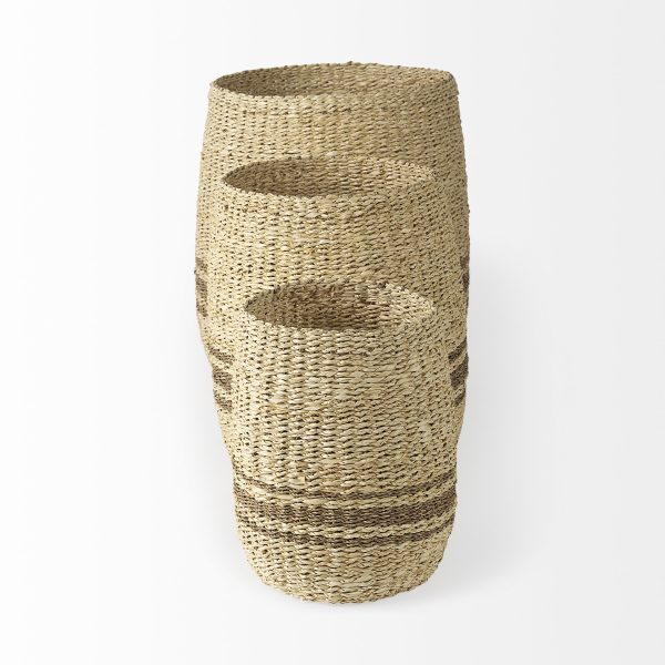 Sivannah 19.7L x 19.7W x 23.6H Set of 3 Light Brown and Medium Brown Striped Seagrass Round Basket 3