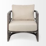 Skylar I Cream Fabric Covered Cushioned Demi-Lune Wooden Frame Accent Chair