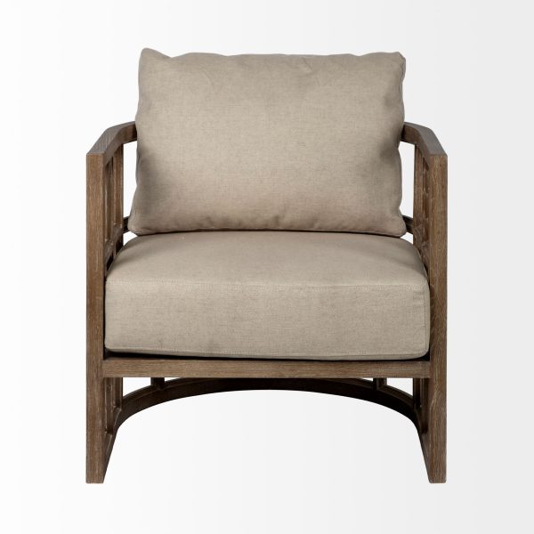 Skylar II Tan Fabric Covered Cushioned Demi Lune Wooden Frame Accent Chair 4