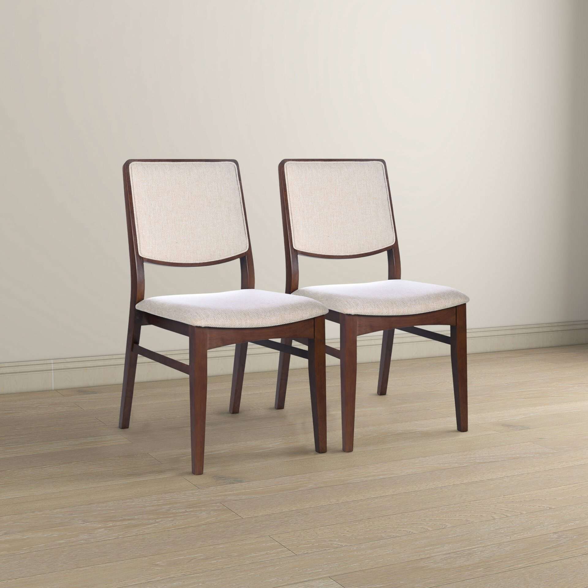Beige Fabric Mid-Century Dining Chairs with Wood Frame (Set of 2) 3 Beige Fabric Mid-Century Dining Chairs with Wood Frame (Set of 2) - Image 3