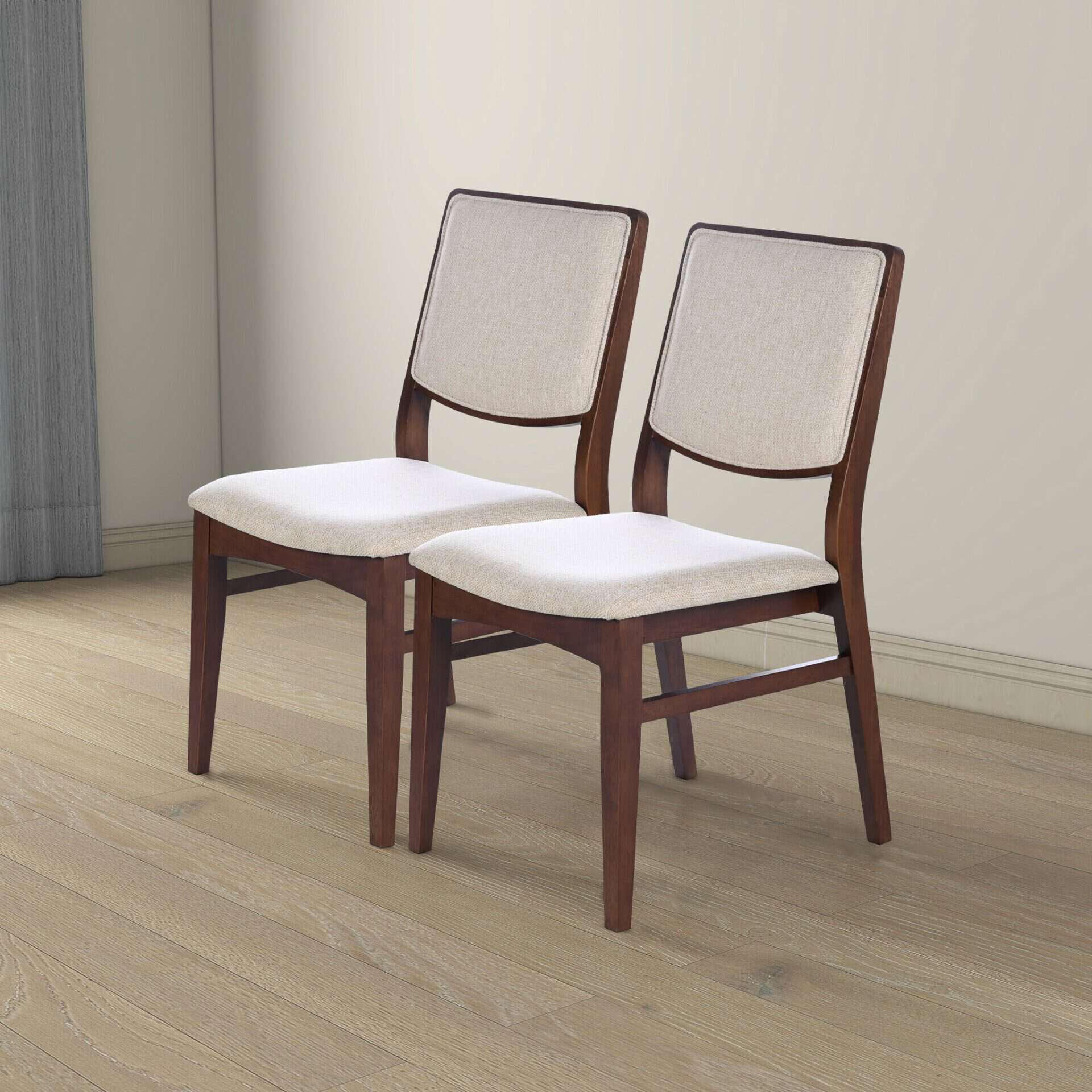 Beige Fabric Mid-Century Dining Chairs with Wood Frame (Set of 2) 6 Beige Fabric Mid-Century Dining Chairs with Wood Frame (Set of 2) - Image 6