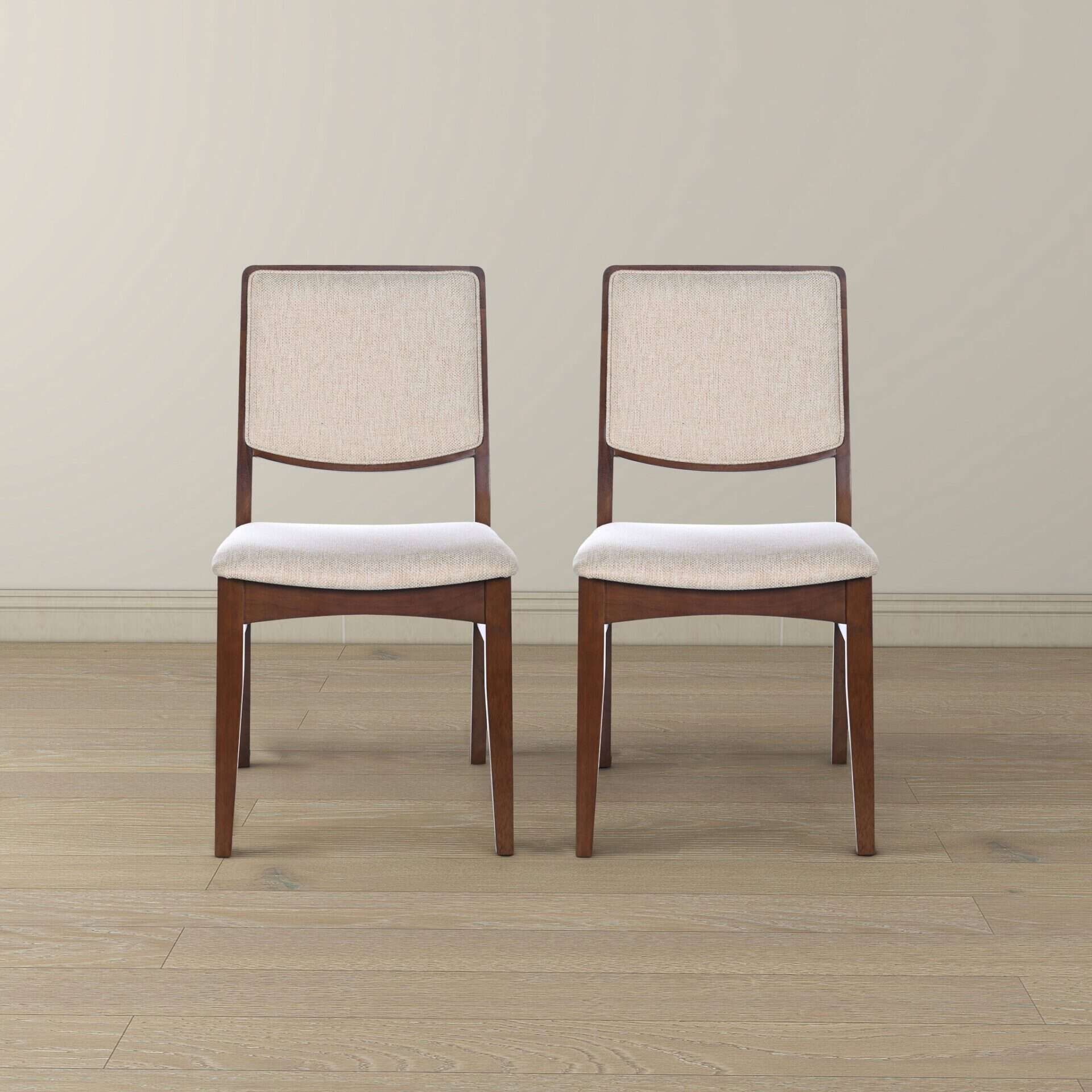 Beige Fabric Mid-Century Dining Chairs with Wood Frame (Set of 2) 2 Beige Fabric Mid-Century Dining Chairs with Wood Frame (Set of 2) - Image 2