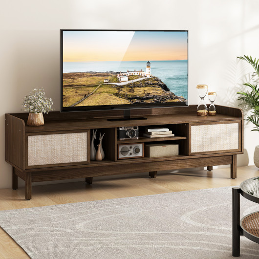 Sliding Door TV Stand for 65 Inch TV with Woven Doors 2 Sliding Door TV Stand for 65 Inch TV with Woven Doors - Image 2