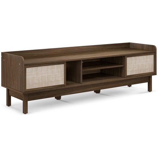 Sliding Door TV Stand for 65 Inch TV with Woven Doors 3 Sliding Door TV Stand for 65 Inch TV with Woven Doors - Image 3