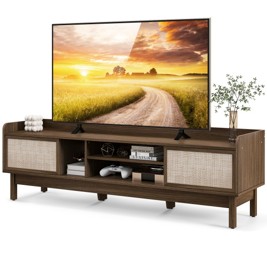 Sliding Door TV Stand for 65 Inch TV with Woven Doors 4 Sliding Door TV Stand for 65 Inch TV with Woven Doors - Image 4