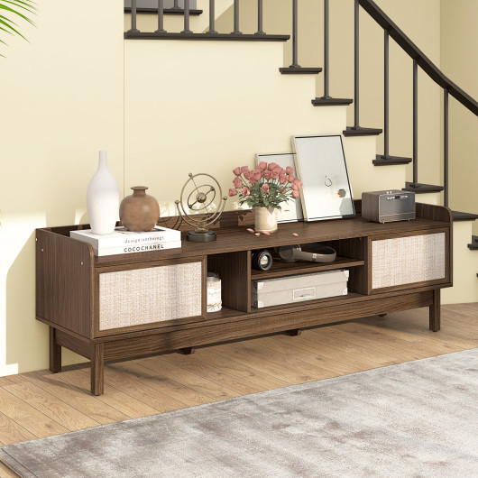 Sliding Door TV Stand for 65 Inch TV with Woven Doors 6 Sliding Door TV Stand for 65 Inch TV with Woven Doors - Image 6