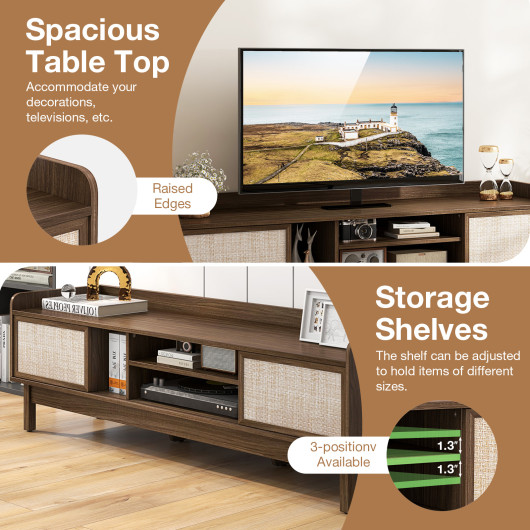 Sliding Door TV Stand for 65 Inch TV with Woven Doors 7 Sliding Door TV Stand for 65 Inch TV with Woven Doors - Image 7