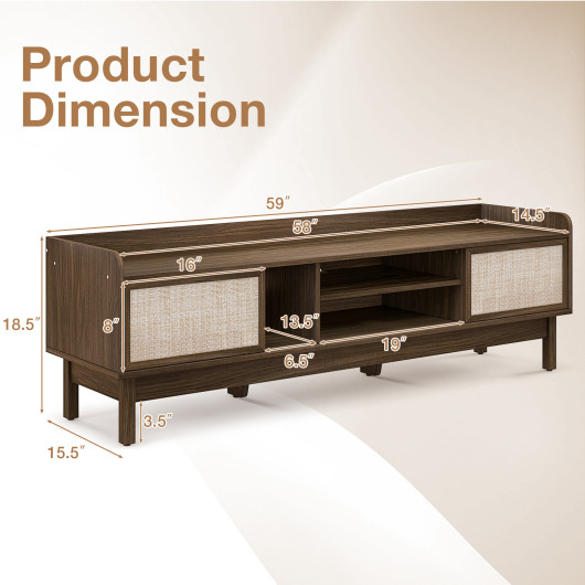 Sliding Door TV Stand for 65 Inch TV with Woven Doors 5 Sliding Door TV Stand for 65 Inch TV with Woven Doors - Image 5