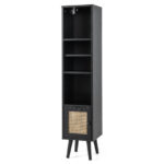 Slim Rattan Storage Cabinet with Adjustable Shelves and Natural Design