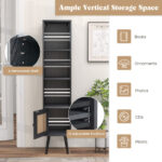 Slim Rattan Storage Cabinet with Adjustable Shelves and Natural Design