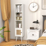 Slim Rattan Storage Cabinet with Adjustable Shelves and Natural Design