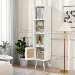 Slim Rattan Storage Cabinet with Adjustable Shelves and Natural Design