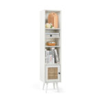 Slim Rattan Storage Cabinet with Adjustable Shelves and Natural Design