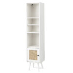 Slim Rattan Storage Cabinet with Adjustable Shelves and Natural Design