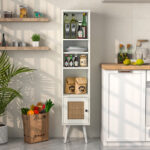 Slim Rattan Storage Cabinet with Adjustable Shelves and Natural Design
