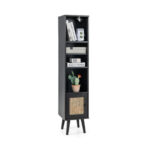 Slim Rattan Storage Cabinet with Adjustable Shelves and Natural Design
