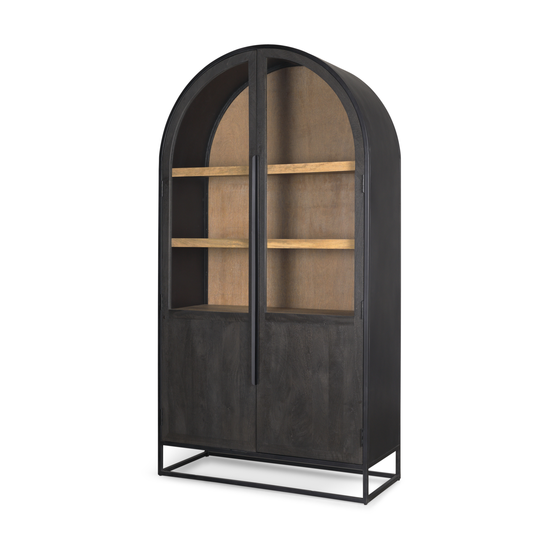 Sloan 80.5H Black Wood WBlack Metal Frame Arched Cabinet