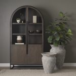 Sloan 80.5H Dark Brown Wood W/Black Metal Arched Curio Cabinet