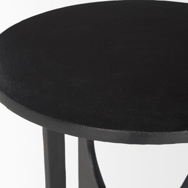Sobi Textured Matte Black Round Metal Accent Table 5