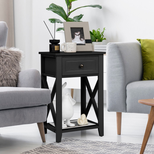 Wood Side Table with Drawer and Shelf for Storage 1 Wood Side Table with Drawer and Shelf for Storage