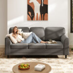 Ergonomic Teddy Velvet Sofa with Washable Cushions and Pillows