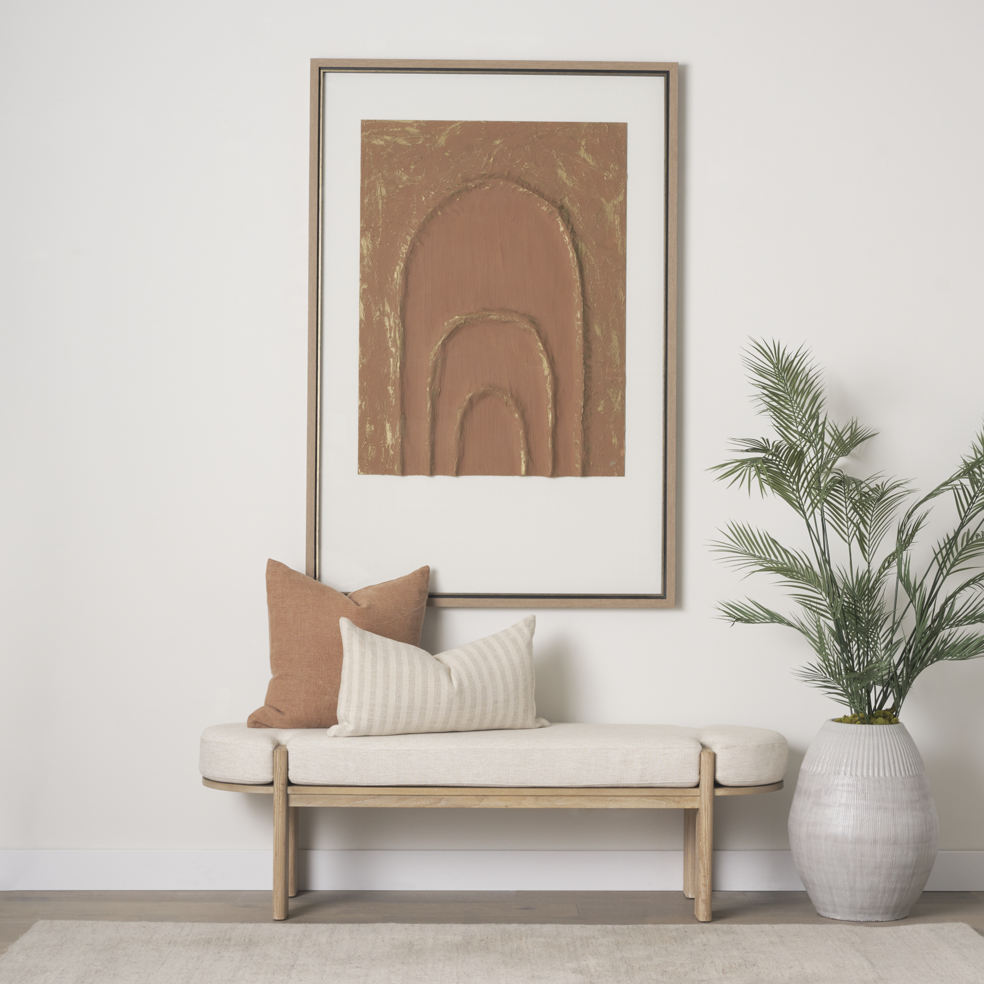 Sohan Light Brown Elm Wood w/ Oatmeal Fabric Bench 2 Sohan Light Brown Elm Wood w/ Oatmeal Fabric Bench - Image 2