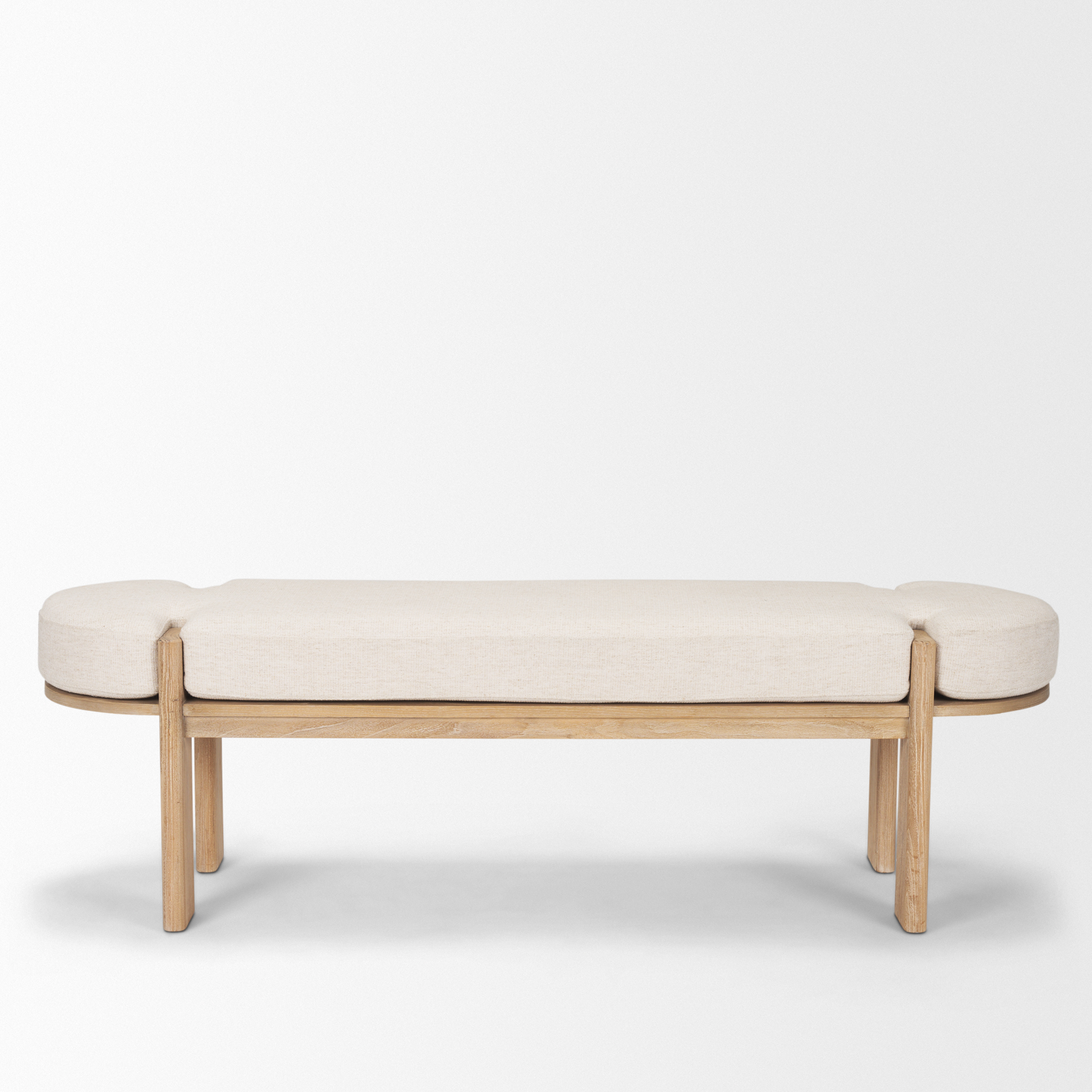 Sohan Light Brown Elm Wood w/ Oatmeal Fabric Bench 4 Sohan Light Brown Elm Wood w/ Oatmeal Fabric Bench - Image 4