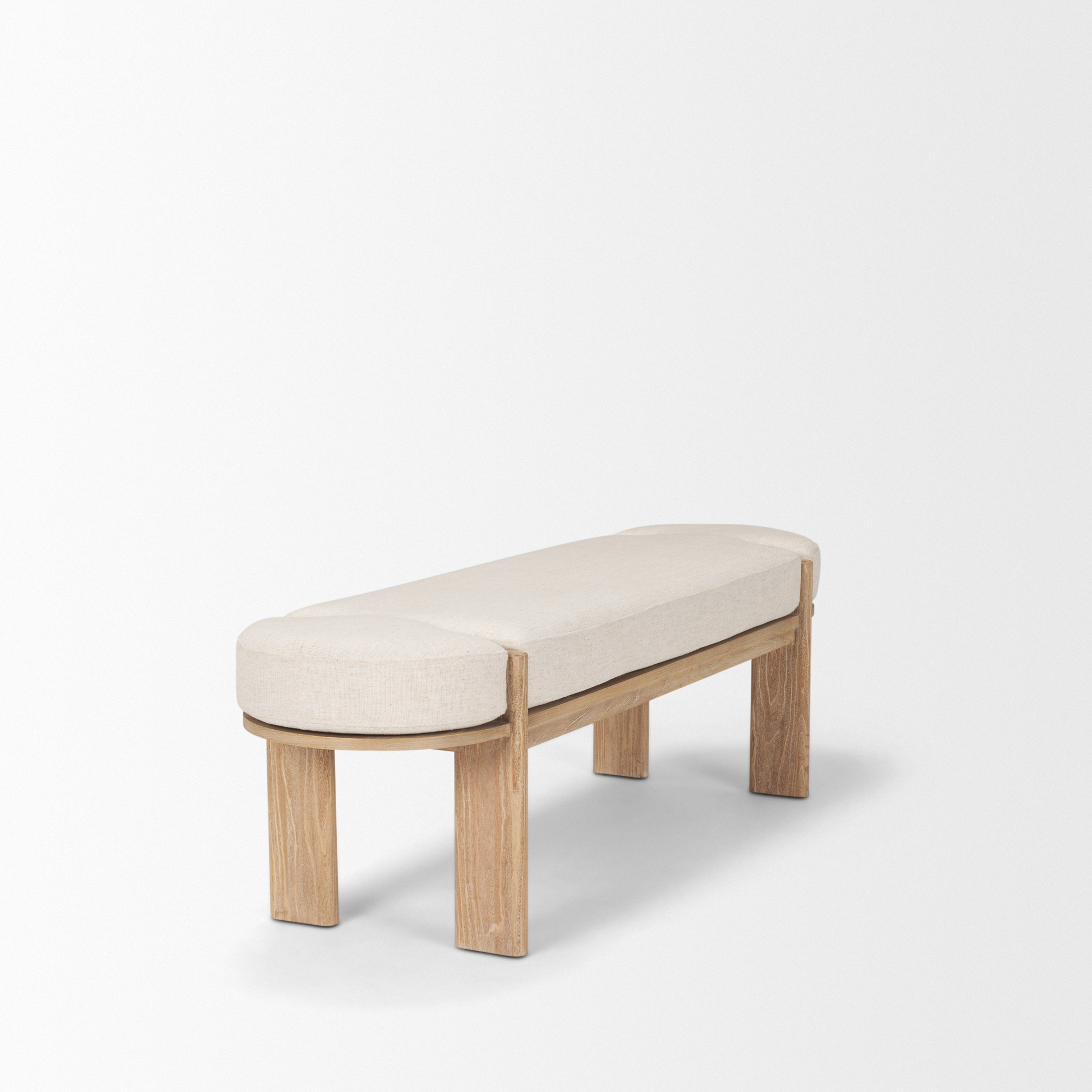 Sohan Light Brown Elm Wood w/ Oatmeal Fabric Bench 6 Sohan Light Brown Elm Wood w/ Oatmeal Fabric Bench - Image 6