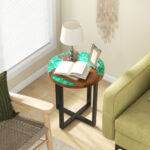 Live Edge Teak Wood End Table with Epoxy Resin Top