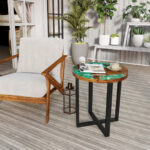 Live Edge Teak Wood End Table with Epoxy Resin Top
