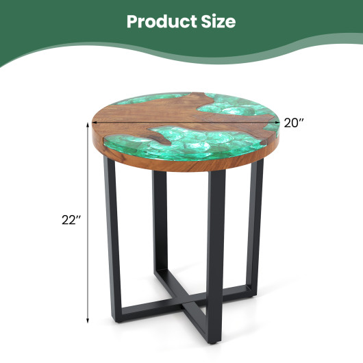 Live Edge Teak Wood End Table with Epoxy Resin Top 5 Live Edge Teak Wood End Table with Epoxy Resin Top - Image 5