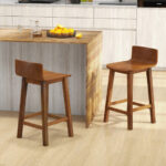 Mid Century Solid Wood Bar Stools with Backrest and Footrest (Set of 2)